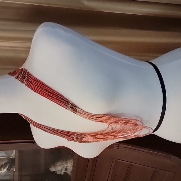 Beaded Multistrand Necklace Red and Orange - Picture 4 of 7